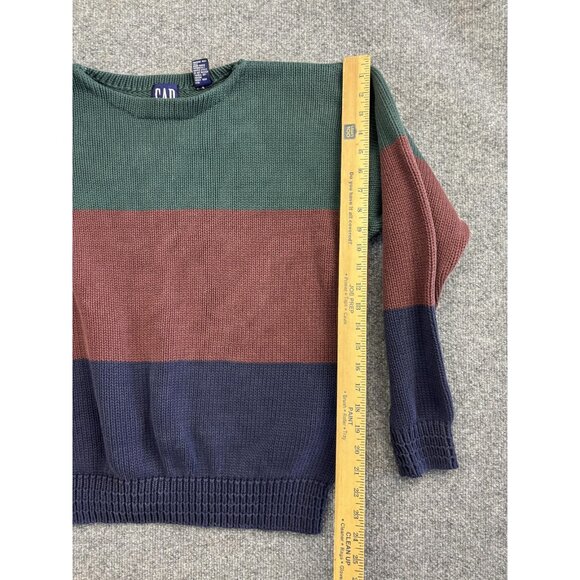 GAP Sweater Mens Medium Green Red Navy Blue Block Stripe Knit Pullover Cotton - Picture 3 of 5